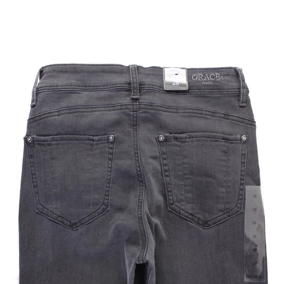 GRACE in LA Destroyed Button Fly Easy-Rise Vintage Black Skinny Jeans 28 6 NEW - Picture 8 of 13